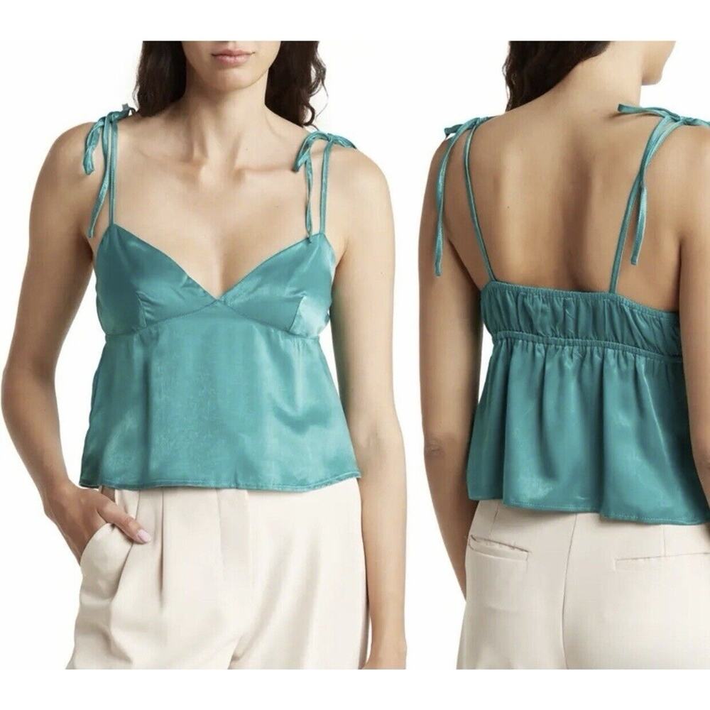 WeWoreWhat We Wore What Teal Green Tie Shoulder Camisole Tank Top Satin XL